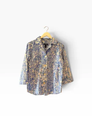 Lauren Ralph Lauren Blue Blue White Paisley Embroidered logo button down contemp thumbnail 2