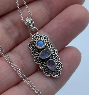 Bali Design Moonstone Solid Sterling Silver Necklace thumbnail 7