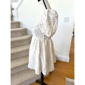 For Love & Lemons Becca White Eyelet Mini Corset Milkmaid Lace Trim Puff Sleeve thumbnail 3