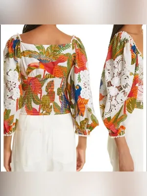 FARM Rio Off-White Forest Birds Blouse Size Xsmall , $155 thumbnail 2