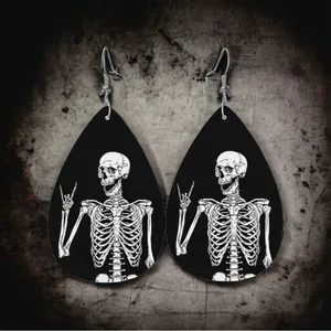 Gothic Skull‎ Faux Leather Teardrop Halloween Earrings Faux Fashion Jewelry thumbnail 9