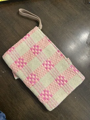 A New Day Target Women’s Pink woven grass handbag purse Clutch Beach Summer thumbnail 1