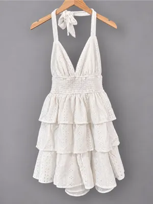 White Halter Tiered Eyelet Mini Dress - Size XS | Windsor thumbnail 4