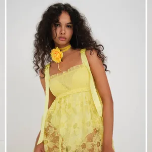 For Love & Lemons Yellow Maxi Dress NWT XS Bodysuit Overlay thumbnail 6
