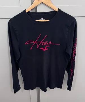 Hollister Long Sleeve T-Shirt Black red Embroidered Logo Cotton Size Small thumbnail 1