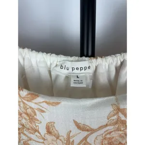 Blu Pepper White Orange Cottage Core Antique Floral Mini Puff Sleeve‎ Dress Sz L thumbnail 4