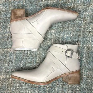 Free People Women's Back Loop Ankle Buckle Pointed Toe Booties in Bone thumbnail 6