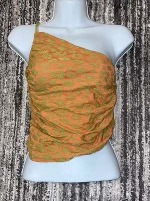 ZARA one shoulder top orange and green size small NWT thumbnail 1