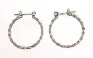 Vintage Stud Earrings Silver Tone Hoops Twisted Hoop Design Large 1 & 1/8" thumbnail 1