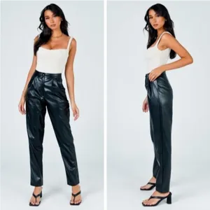 Princess Polly Love Club Black Faux Vegan Leather Straight Pants‎ Size 4 thumbnail 3