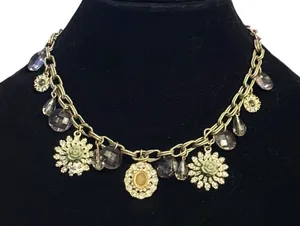 Loft silver tone rhinestone floral charm necklace thumbnail 1