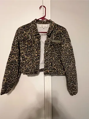 Vintage Havana Leopard Animal Print Stretch Cropped Button Front Jacket Size L thumbnail 2