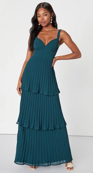 Lulus Luxe Perfection Green Pleated Tiered Backless Dress Holiday Extra Large thumbnail 1