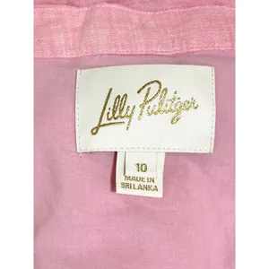 Lilly Pulitzer Pink 100% Linen V-Neck Puff Sleeve Shift‎ Dress Size 10 016977 thumbnail 3