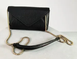 Black Lizard Embossed Envelope Crossbody Bag with Gold Chain Strap thumbnail 1