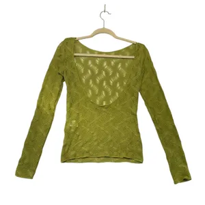 Zara Womens Lime Green Pointelle Knit Open Back Long‎ Sleeve Top Size Medium thumbnail 4