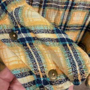 Free People One Yellow Plaid Faded Dyed Boho Button Down Top Small NWOT thumbnail 5