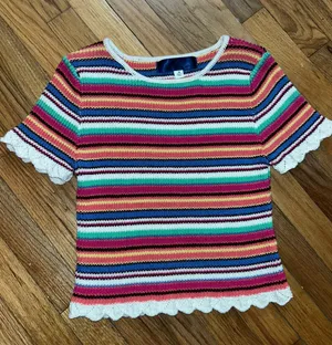 Striped Short Sleeve Sweater Multi Size M thumbnail 1