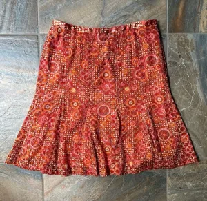 Etcetera Orange Silk Pattern A-Line Skirt Women’s Size 12 thumbnail 1