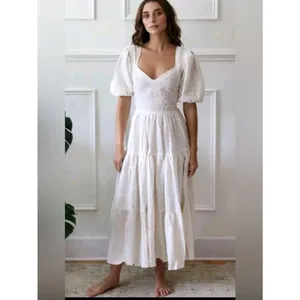 Mille white Eyelet Cotton Maxi Dress summer Women's Size S thumbnail 5