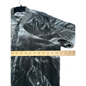 Free People Ruched Bomber Jacket Small Gray Plush Velvet Draped Zip‎ #L6-6 thumbnail 5