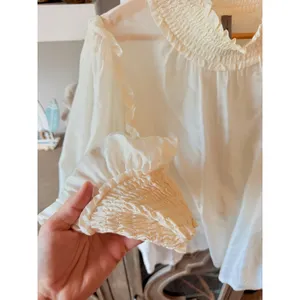Raquel Allegra Shirred Collar Blouse Womens Off White Size 1 thumbnail 3