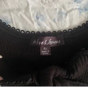 For Love and Lemons Pointelle Knit Crop Top Black Flower Ribbed Bow Coquette thumbnail 6