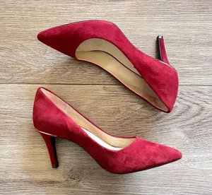 Jones New York Burgundy Suede Delta Heels Pumps Gold Trim Classy Sexy 7 Leather thumbnail 2