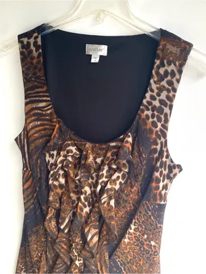 Avenue sleeveless fitted midi dress ruffle front leopard animal print summer 14 thumbnail 2