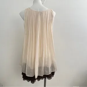 NEW Anthropologie Ryu Pleated Ruffle Babydoll Dress SMALL Sleeveless Beige/Brown thumbnail 9
