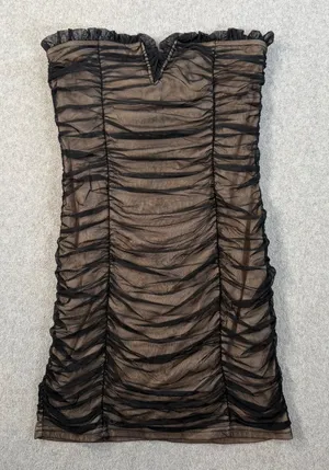 Blue Blush Women's Small Black Ruched Mesh Strapless Sweetheart Mini Dress thumbnail 1