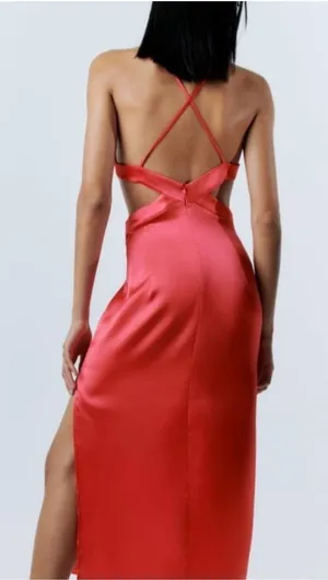 ZARA Pink Satin Midi Dress thumbnail 2