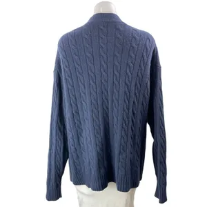 Aritzia Sunday Best Navy Blue Wool Cable Knit Button Up Cardigan Sweater Top M thumbnail 3