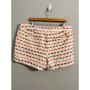 LOFT Embroidered‎ Stripe Shorts Womens 14 Cream Multi Color Textured Boho 1494 thumbnail 6