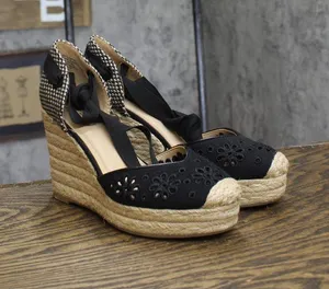 On 34th Melindaa Platform Espadrille Pump Wedge Ankle Wrap Sandals Black 6M thumbnail 1