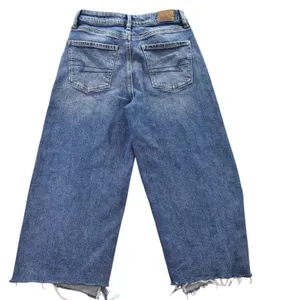 American Eagle Womens Wide Leg Jeans Blue Medium Wash Front Seam Raw Hem Size 26 thumbnail 2