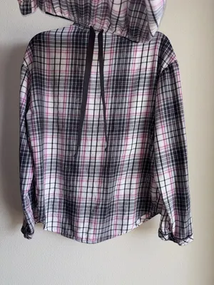 Victorias Secret Pink and Black‎ Sparkle Plaid Pajama Set Womens Medium thumbnail 7