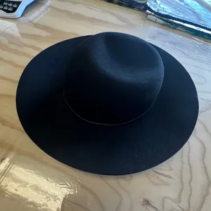 Phenix 100% Wool‎ Wide Brim Fedora Hat Leather Trim One Size Black Classic thumbnail 2