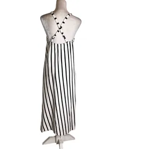 Zara Cotton Knit Striped Midi Dress in Navy Cream Size M thumbnail 3