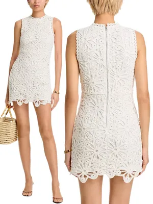 Aqua Crochet Mini Dress Women's XXS White Bridal Bachelorette Cocktail Party NWT thumbnail 2
