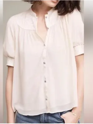 ANTHROPOLOGIE Moulinette Soeurs Victorian Style Short Sleeve Blouse Size 0 thumbnail 2