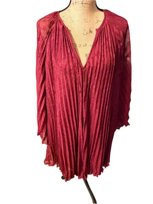 Anthropologie Toulon Pleated Mini Dress Burgundy/Plum Women's Size L (23” PTP) thumbnail 2
