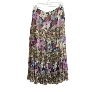 Christopher & Banks Vintage Floral Tiered‎ Flowy Maxi Skirt Purple Boho Chiffon Artsy Whimsical thumbnail 6