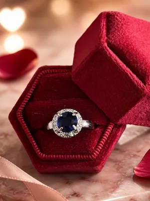 Sterling Silver Sapphire Halo Ring in Deep Blue Size 8 thumbnail 2