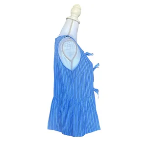 Amazon Blue Pinstripe Tie Front Peplum Top Size M Babydoll Blouse Cottagecore Summer thumbnail 4