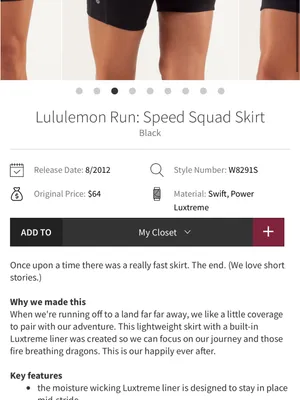 lululemon Run Speed Squad Skirt Skort W8291S Black Size 10 thumbnail 2