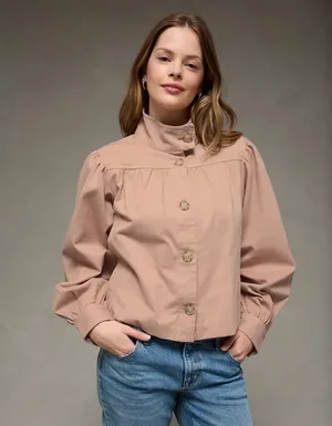 American Eagle Real Good Twill Swing Jacket Rose Pink Mock Neck Size Medium NWT thumbnail 2