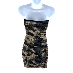 Strapless Tie Dye Mesh Bodycon Midi Dress Ruched Grunge Y2K‎ Gothic 90's Club M thumbnail 4