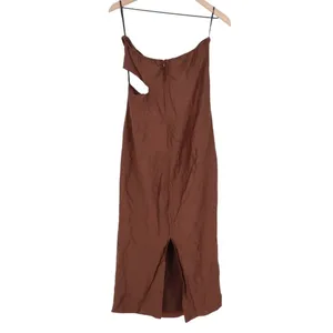 Lulus Sheath Dress Women's Large Brown Cutout Zip Back Slit Spaghetti Strap thumbnail 6