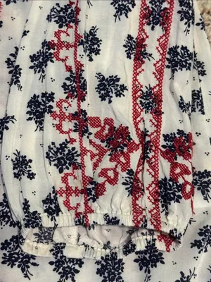 Boho Embroidered Tie-Front Peasant Top M 22” p2p White/Red & Navy Floral EU thumbnail 7